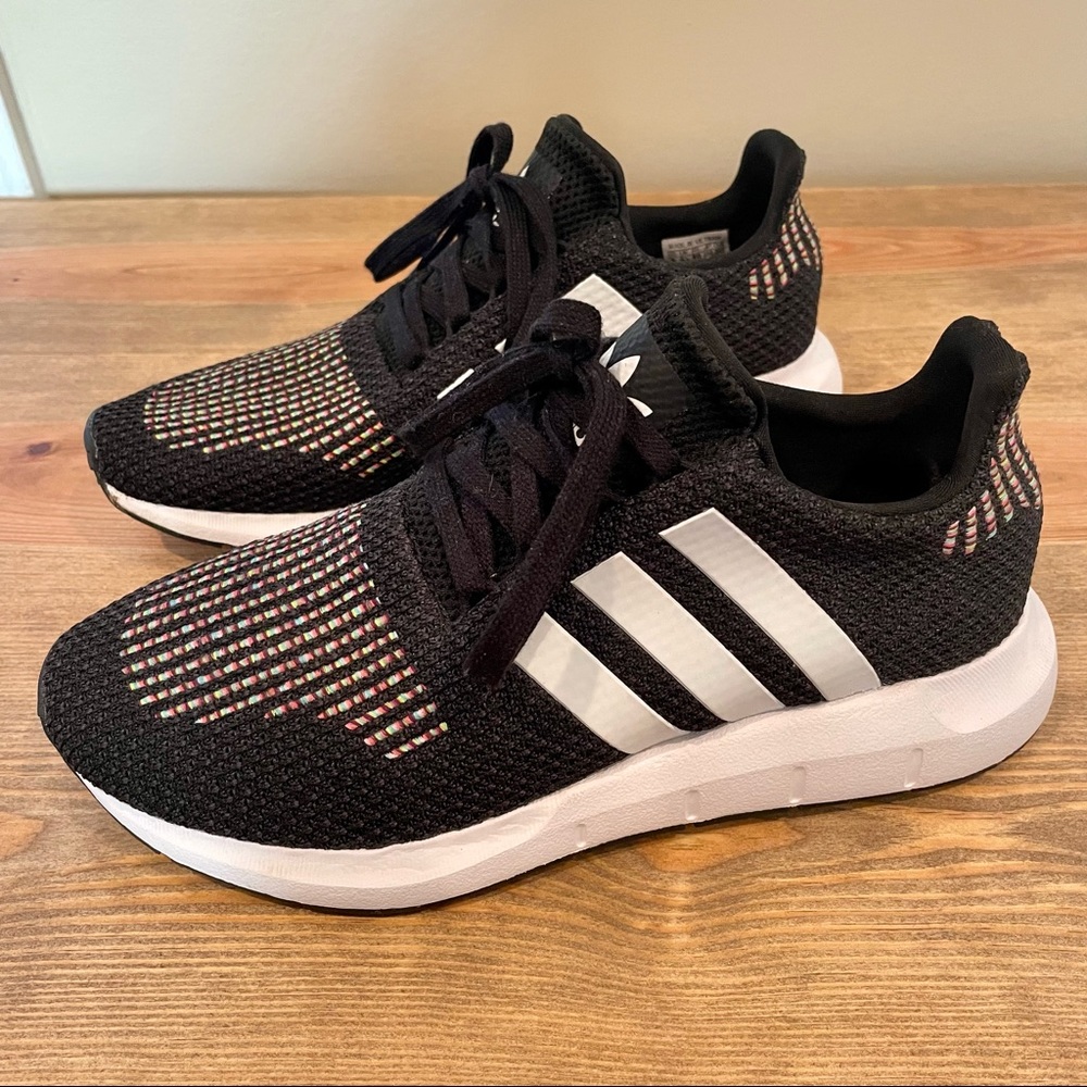 Adidas Swift Run Black White & Multicolored Shoes Women’s Size 8